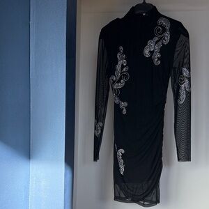 Cinq à Sept Black Dress with Silver Embellishments